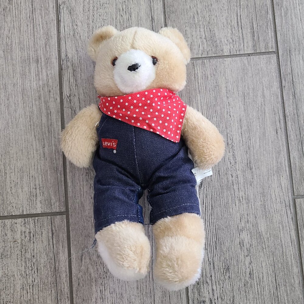 Levi Strauss & Co Smith & Margol vintage teddy bear blue overalls & red bandana